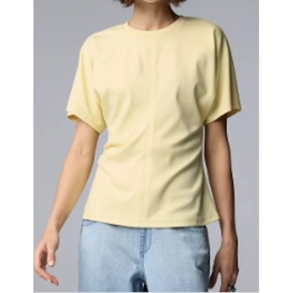 NWT Simply Vera Verya Wang Light Yellow Ruched Structured Short Sleeve Shirt XXL